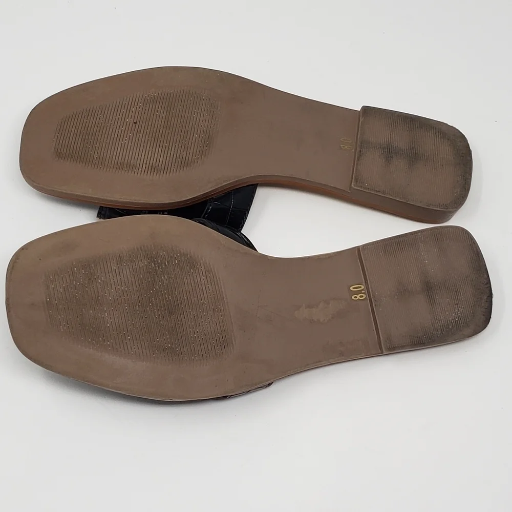 Steven New York Harlien Croc Embossed Black Slide Sandals Size 8